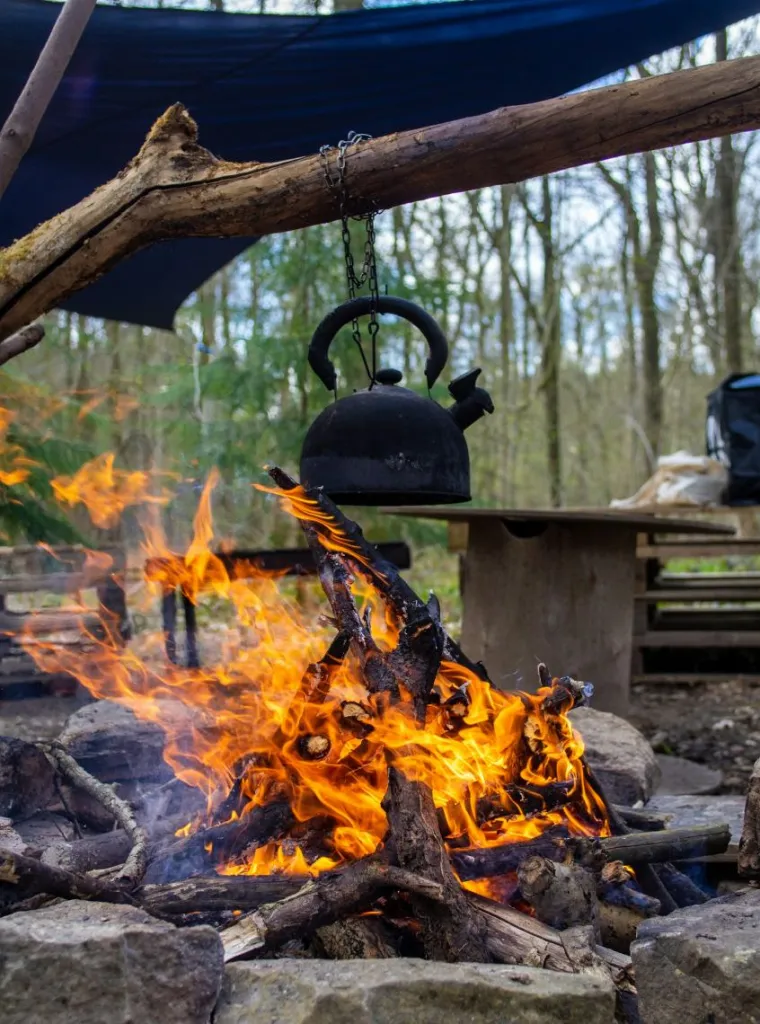 Kettle over a campfire, York