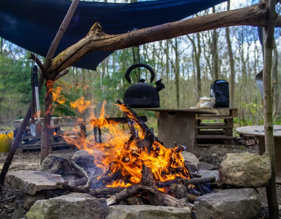 Kettle over a campfire, York